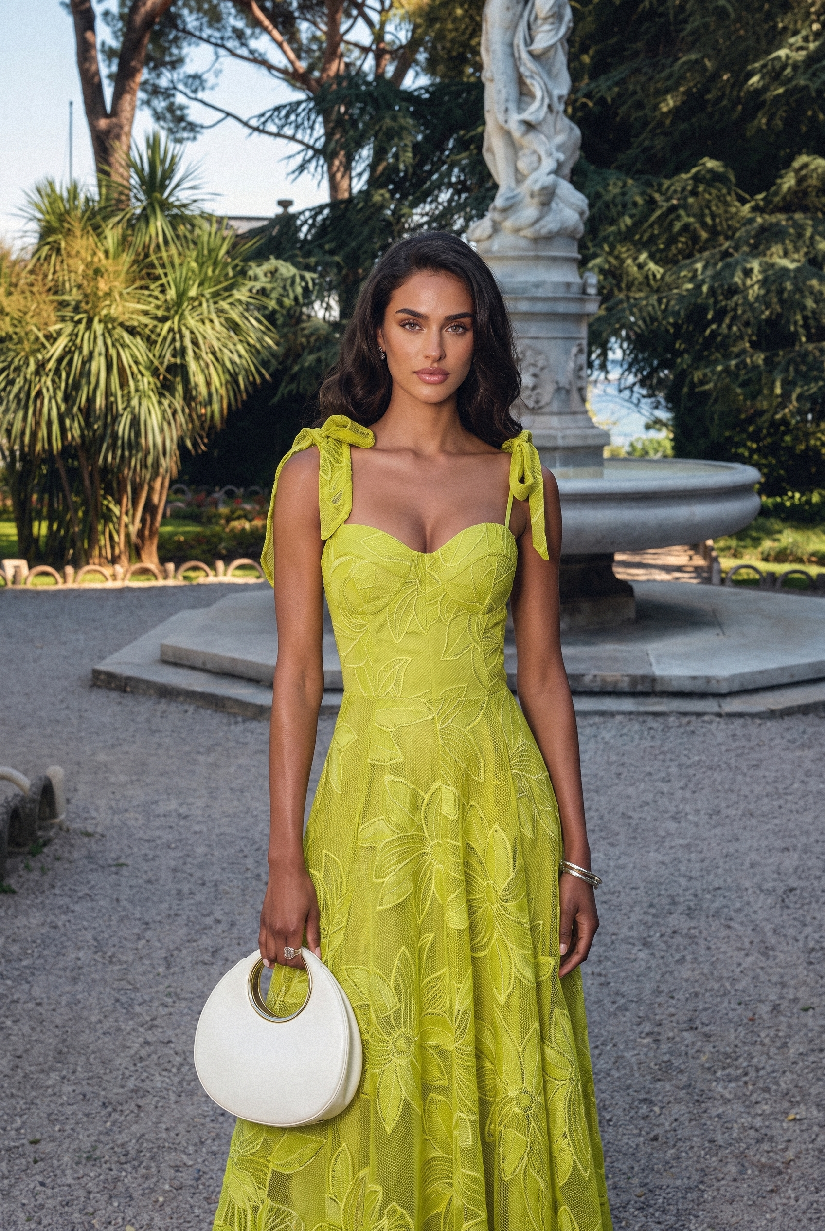 Spring Romance Green Floral Lace Bow Strap Maxi Dress