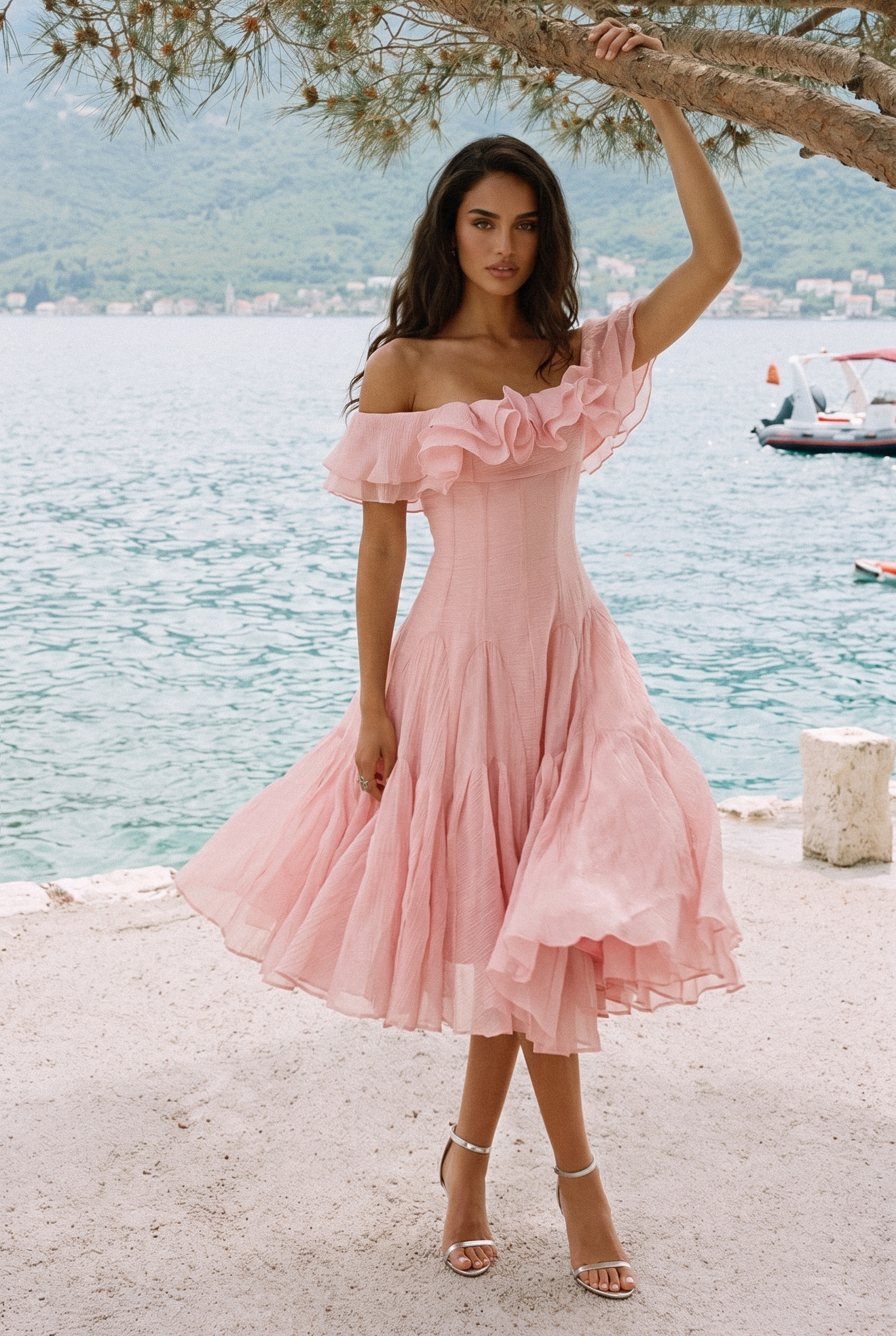 Vita Off Shoulder Ruffle Midi Dress
