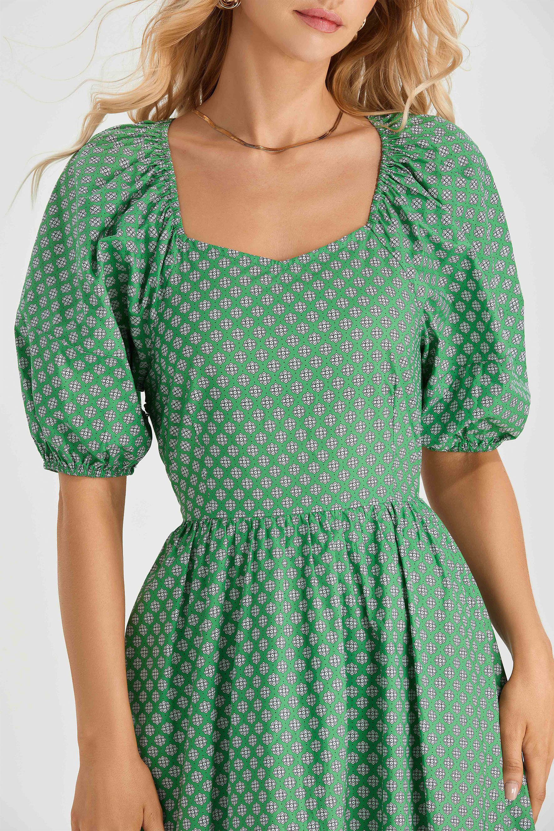 Lorena Print Balloon Sleeve Midi Dress