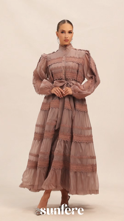 Captivating Personality Pink Lace Trimmed Maxi Dress