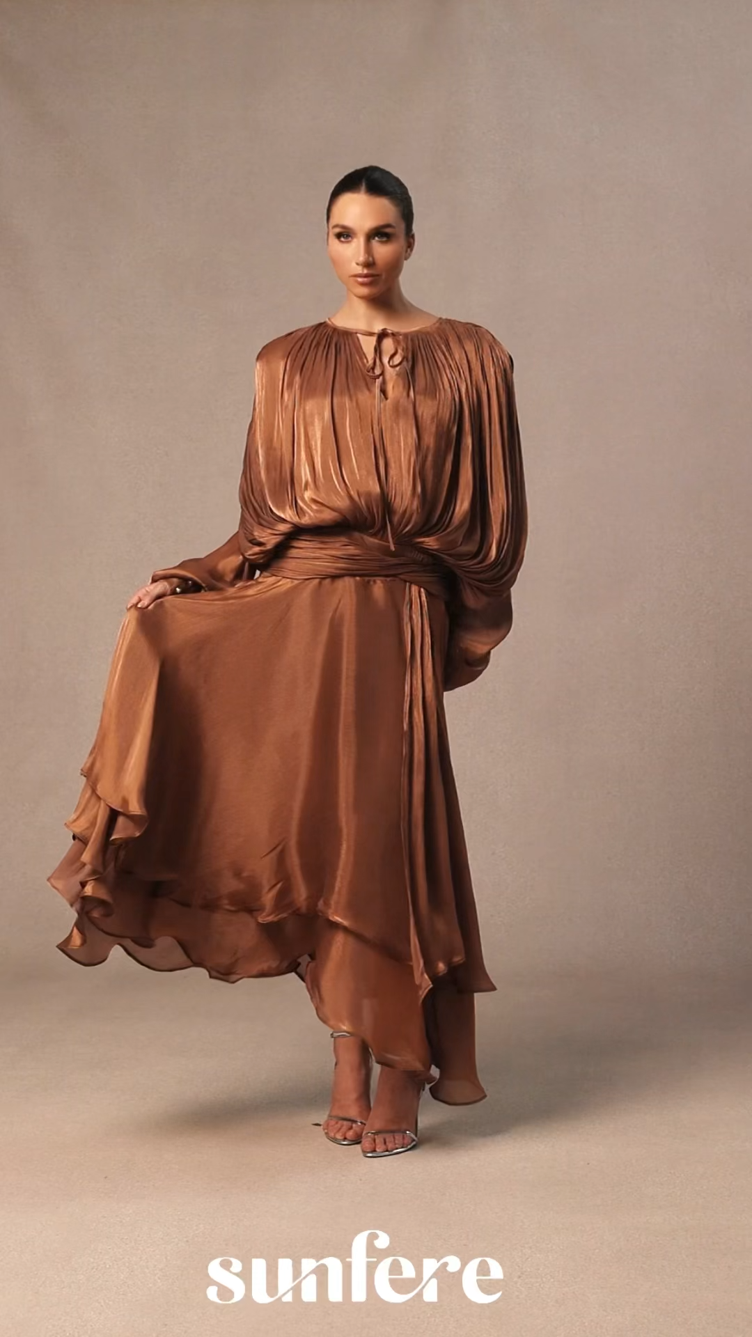 Leanna Long Sleeve Ruffled Hem Midi Dress