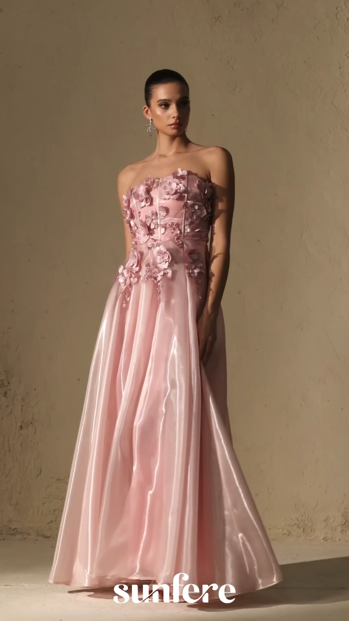 Cupid Crush Pink Strapless Floral Applique Maxi Dress