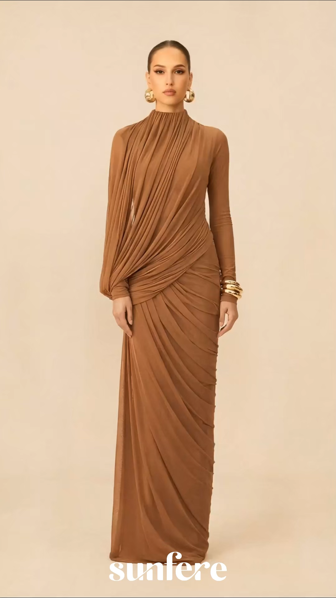 Swan Song High Neck Asymmetric Drape Maxi Dress