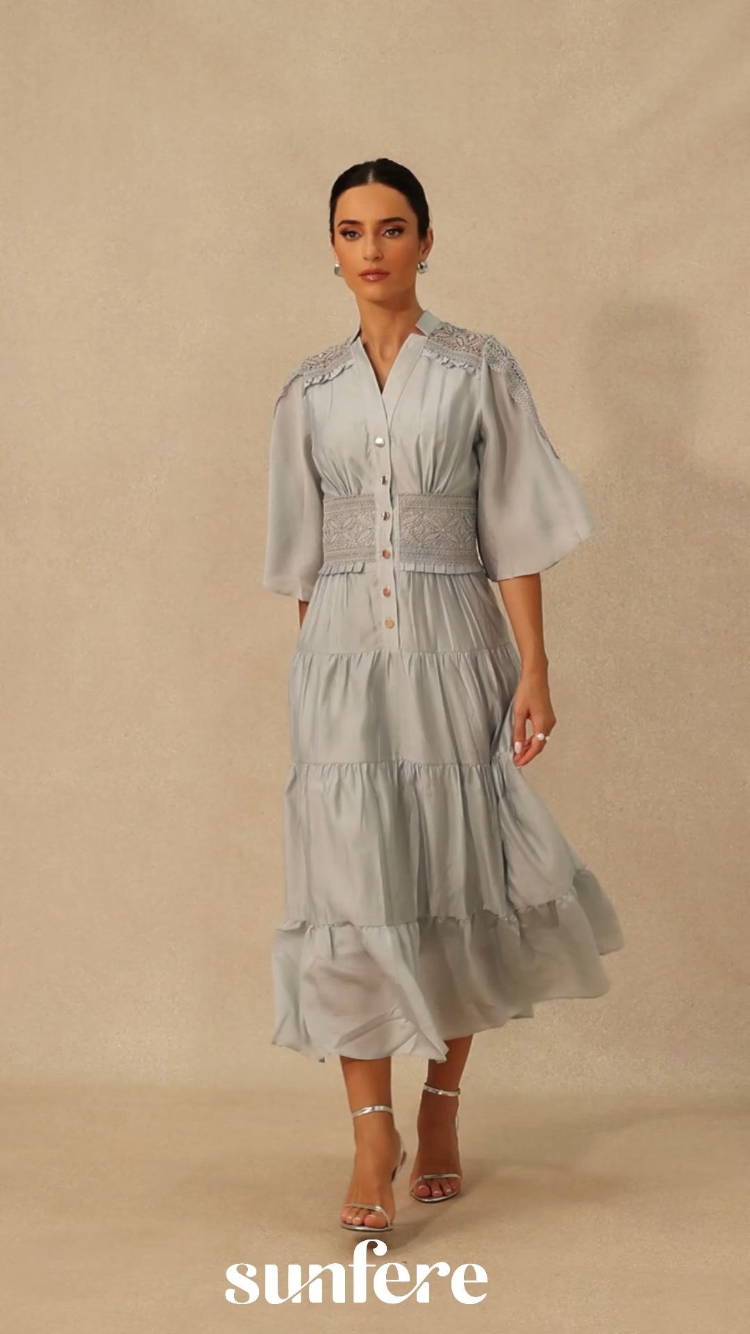 Eliana V-neck Lace Detail Maxi Dress