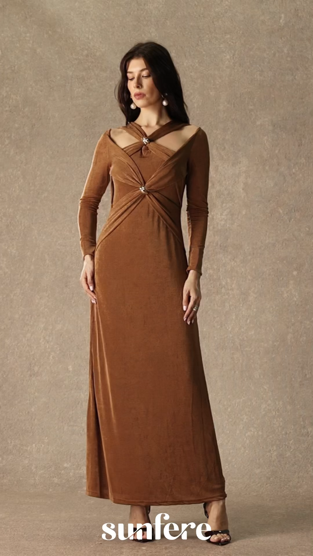 Whimsical Beauty Brown Crossover Bodice Maxi Dress
