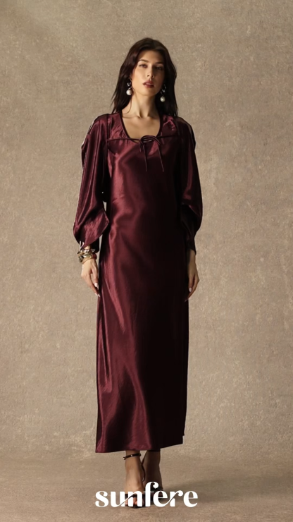 Dreaming Of Elegance Burgundy Cape & Satin Maxi Dress