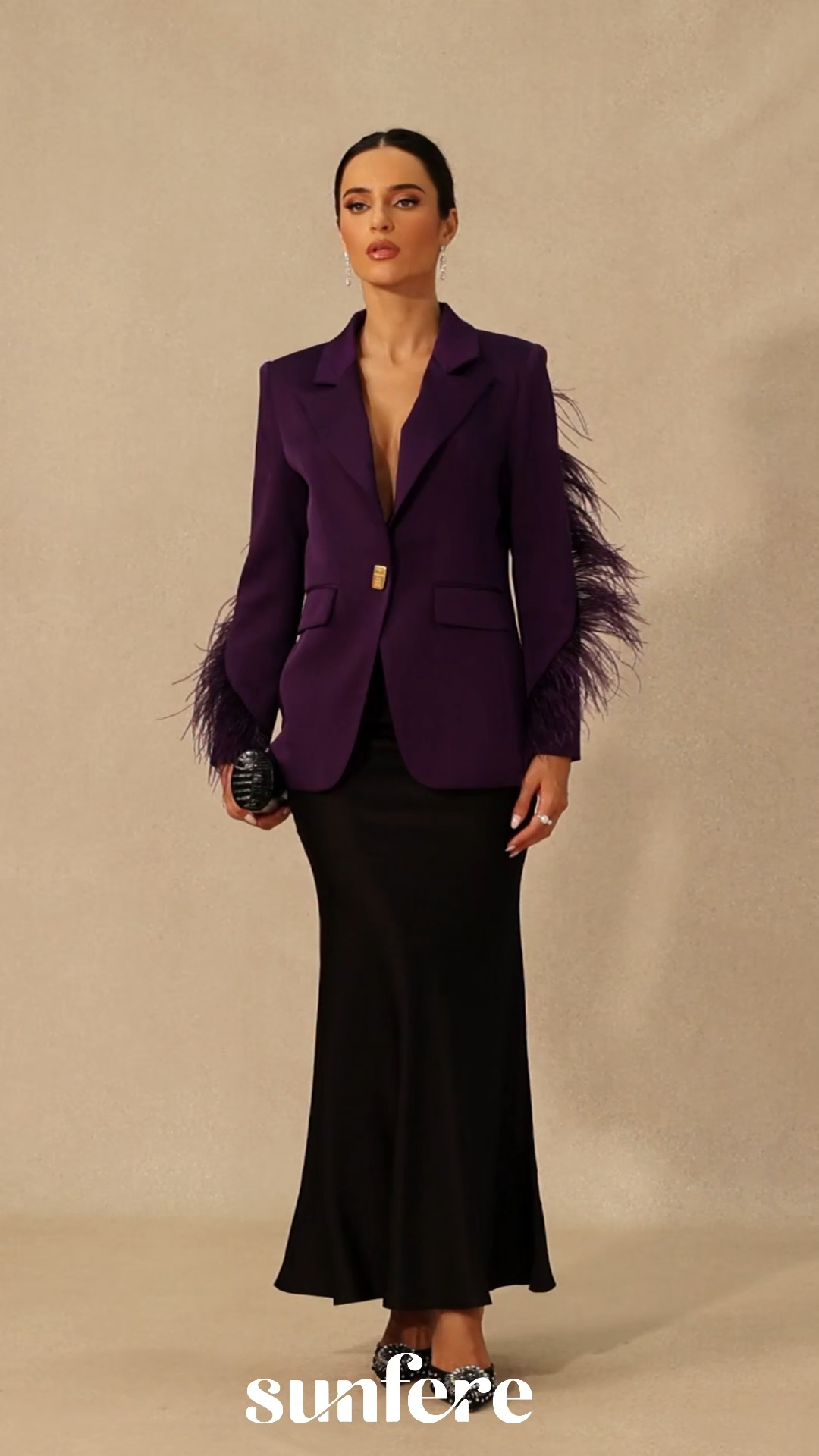 Shana Feather Trim Single Breasted Blazer