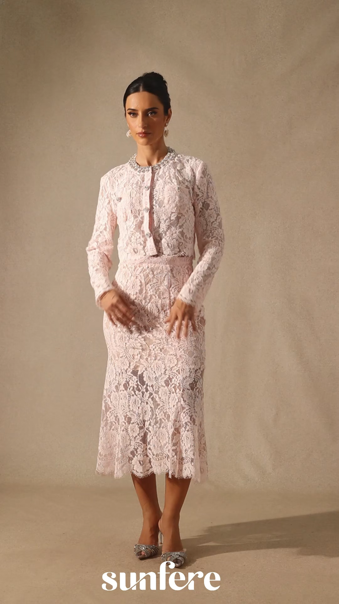 Olivia Long Sleeve Floral Lace Top & Midi Skirt Set