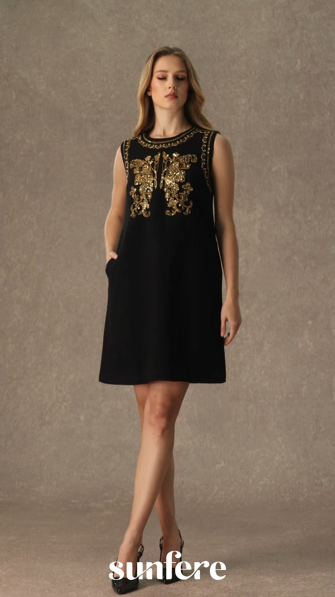 Whispered Luxury Black Butterfly Embroidered Mini Dress