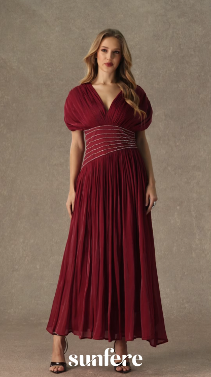 Captivating Presence Burgundy V-neck Embellished Maxi Dress
