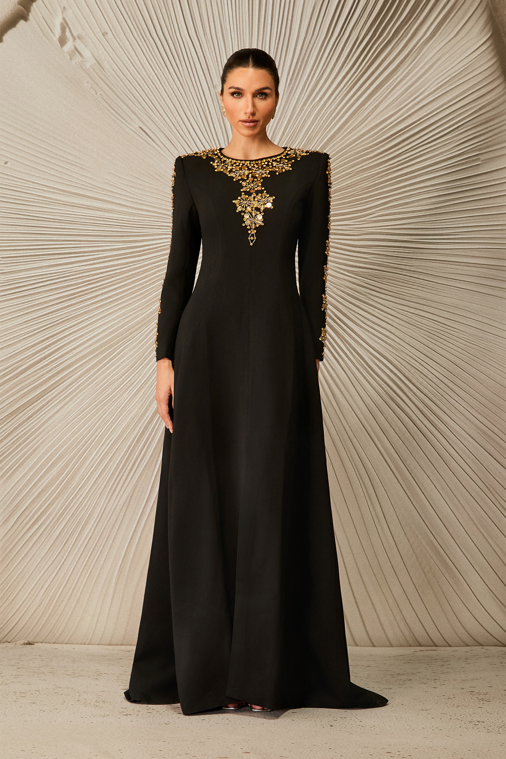 sunfere Aria Embellished Long Sleeve Maxi Dress