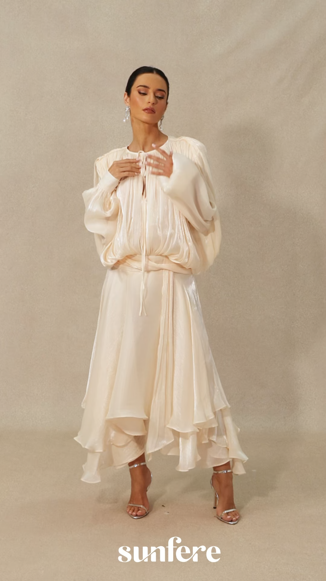 Leanna Long Sleeve Ruffled Hem Midi Dress