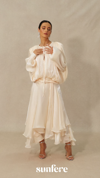 Leanna Long Sleeve Ruffled Hem Midi Dress