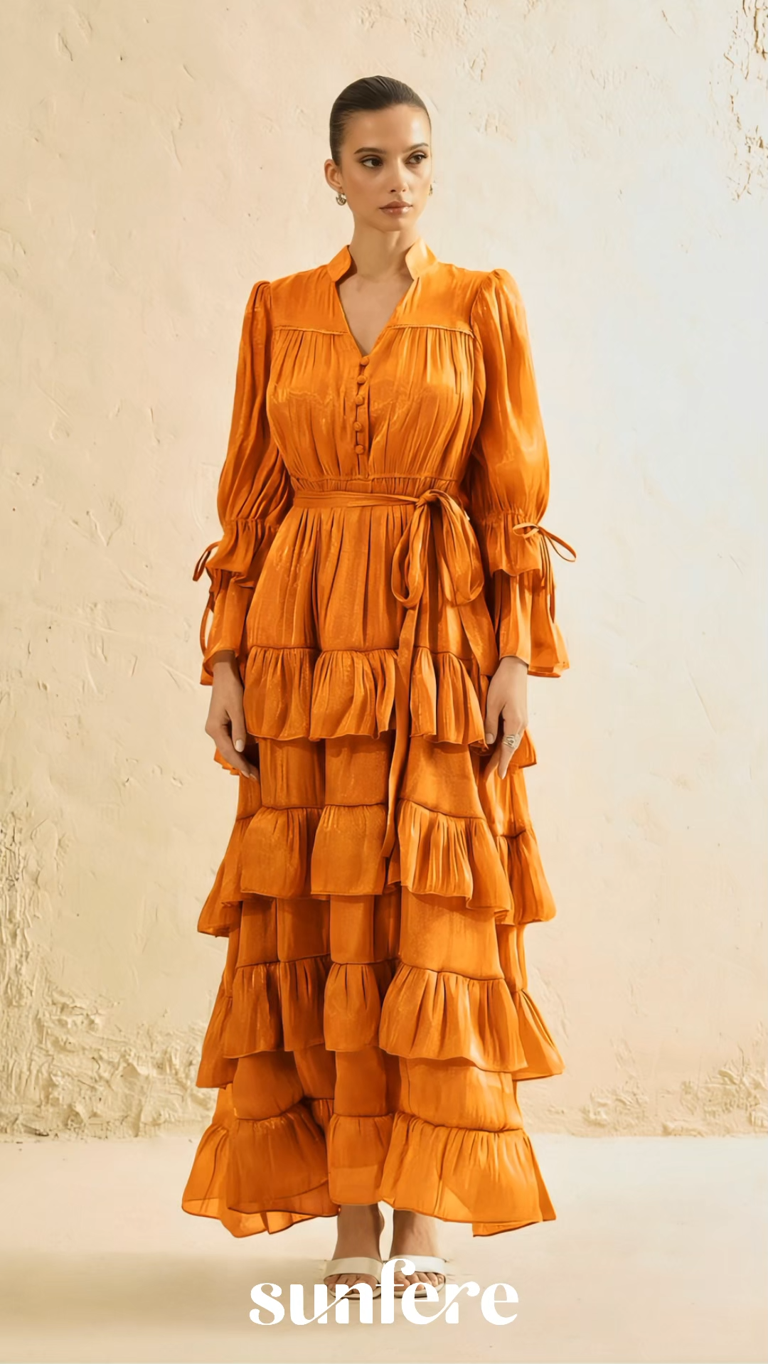 Signature Lady Orange Tiered Ruffle Maxi Dress