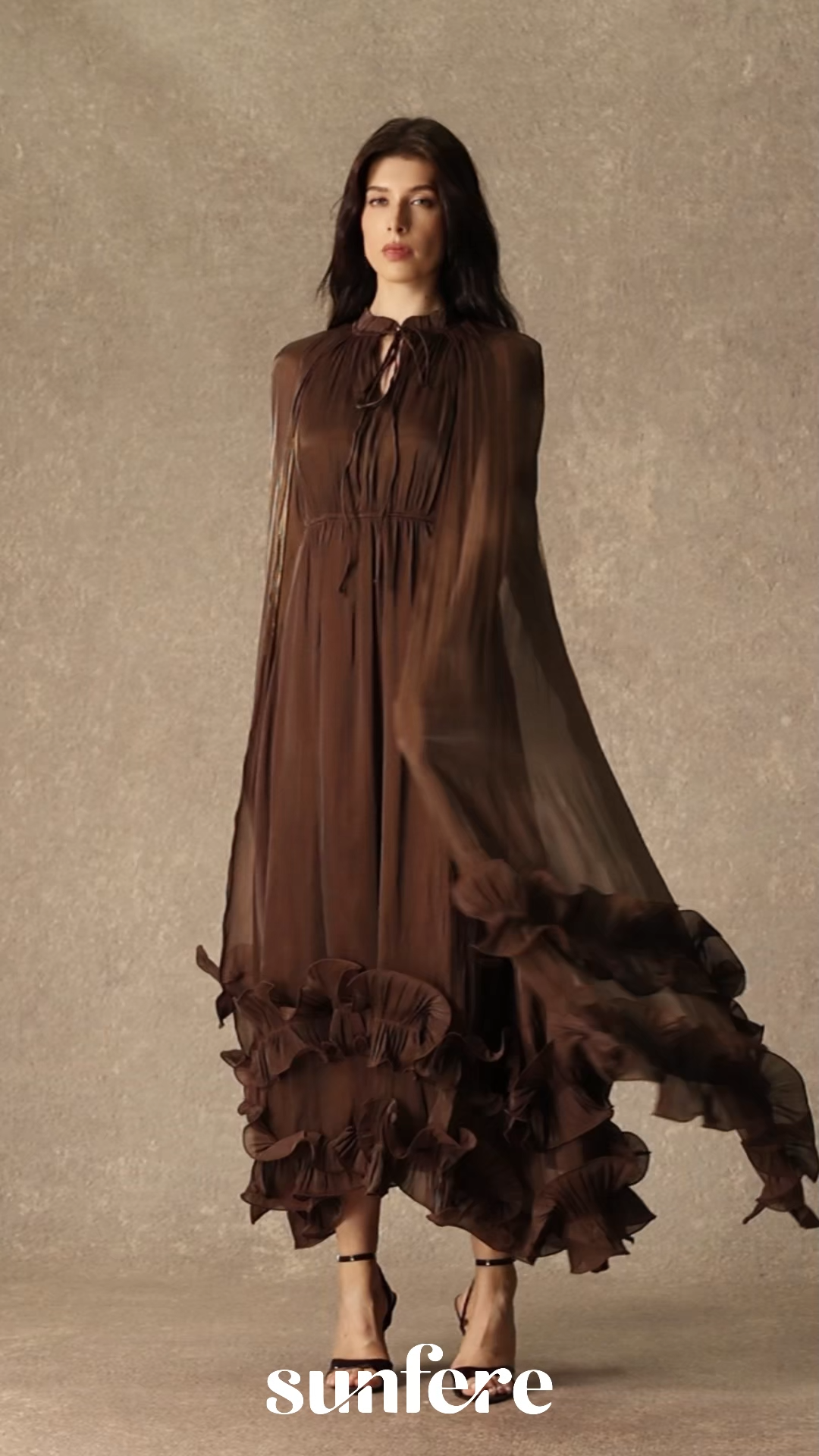 Shirley Cape-effect Ruffled Midi Dress