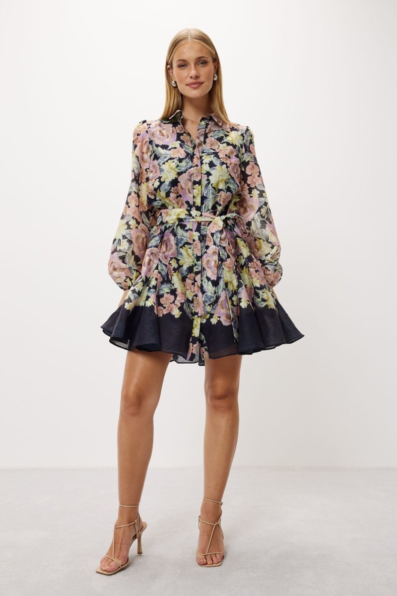 dresses-Ada Printed Belted Flare Mini Dress-SD00205092774-Multi-S - Sunfere