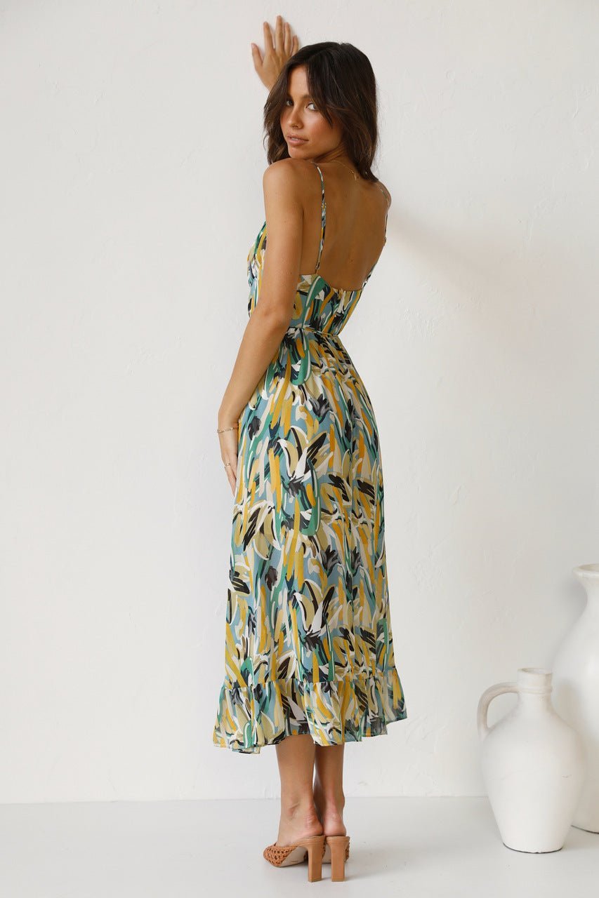 Adela Printed Ruffle Trim Midi Sundress-Sunfere