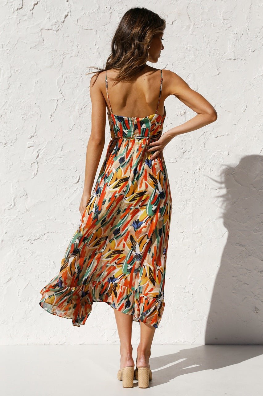 Adela Printed Ruffle Trim Midi Sundress-Sunfere