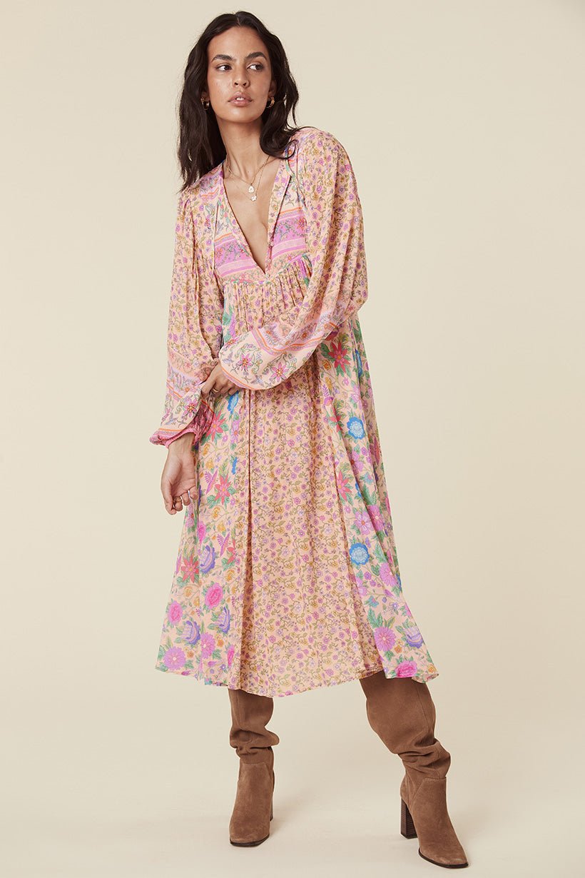 Aditi Splice Print Loose-fit Midi Peasant Dress