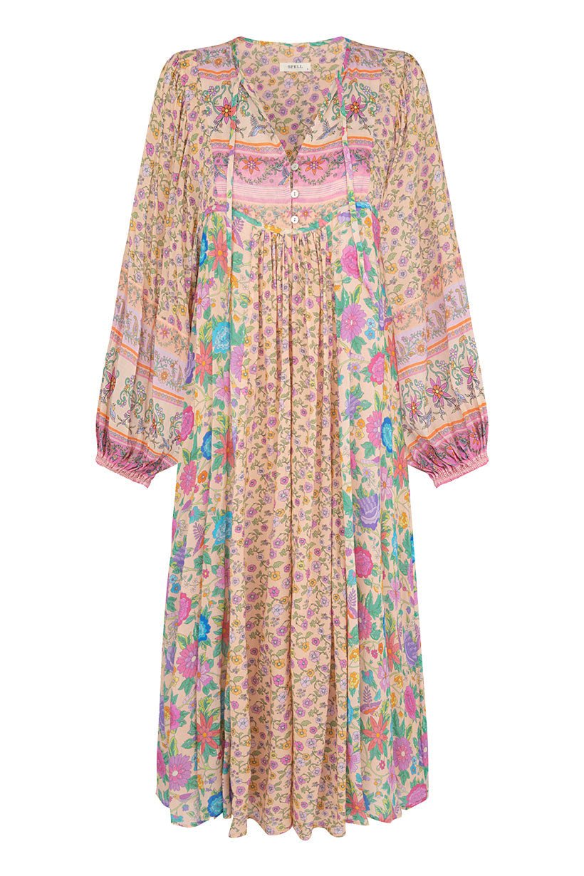Aditi Splice Print Loose-fit Midi Peasant Dress