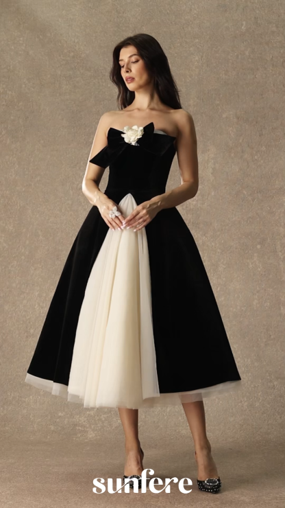 Fabulous Phenomenon Black Velvet Bow Contrast Midi Dress