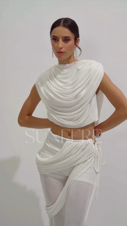Vania Draped Crop Top & Flared Pants Set