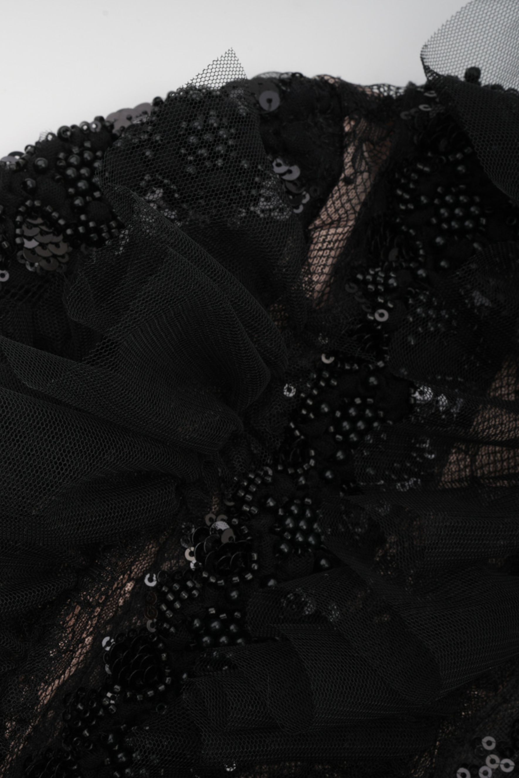 Midnight Allure Black Lace Sleeve Ruffled Maxi Dress