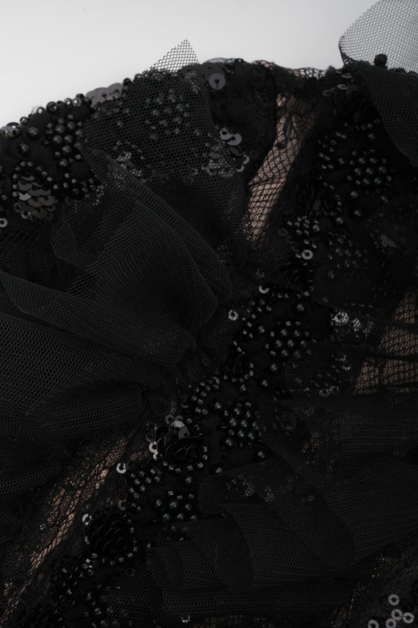 Midnight Allure Black Lace Sleeve Ruffled Maxi Dress