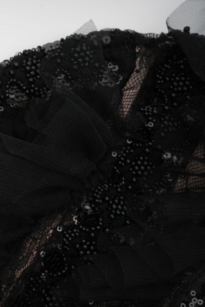 Midnight Allure Black Lace Sleeve Ruffled Maxi Dress