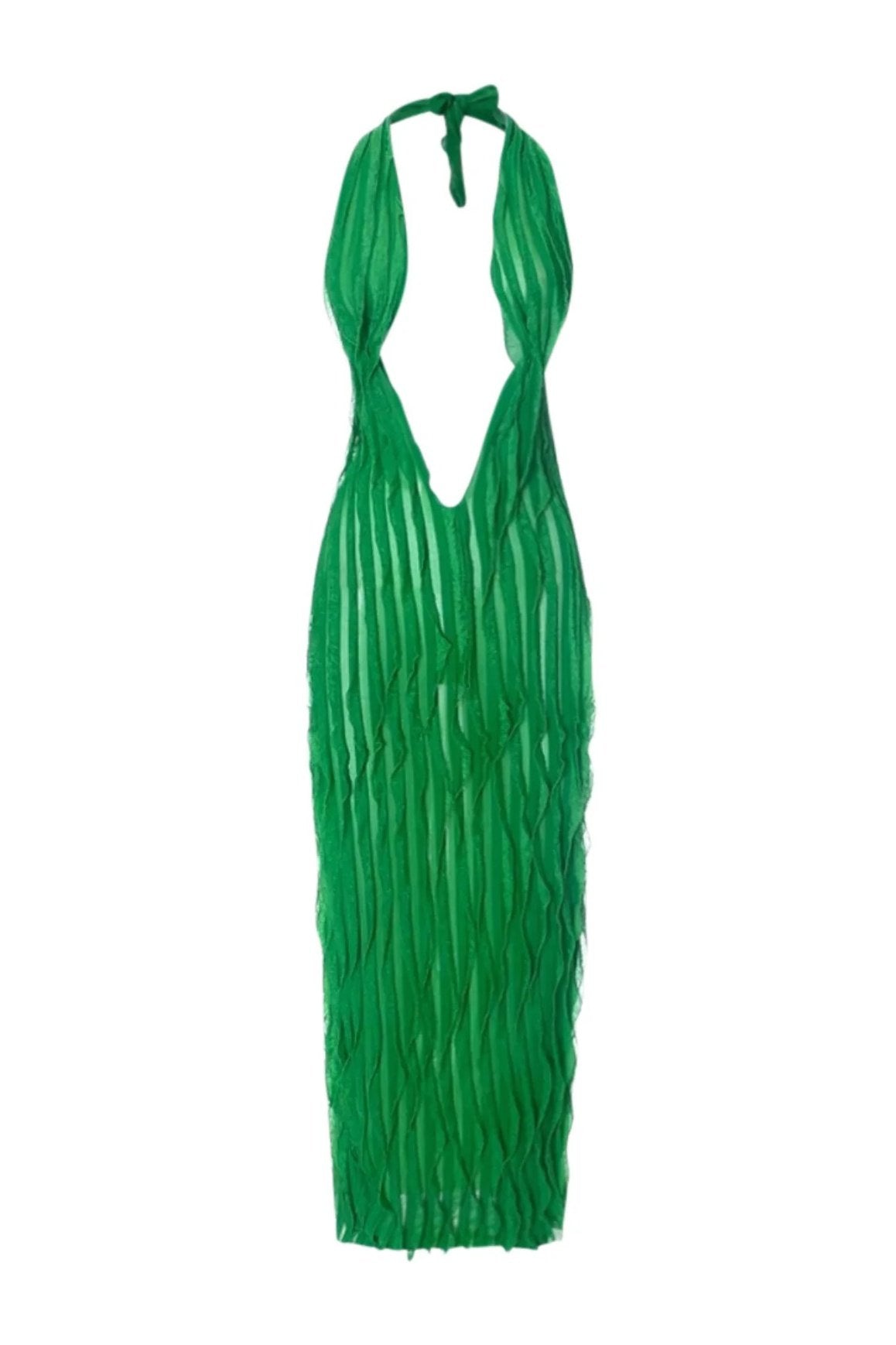 dresses-Afra V-neck Chiffon Ruffled Maxi Dress-SD00211071850-Green-S - Sunfere