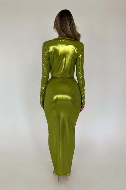 Ailiyah Metallic V-neck Slit Midi Dress