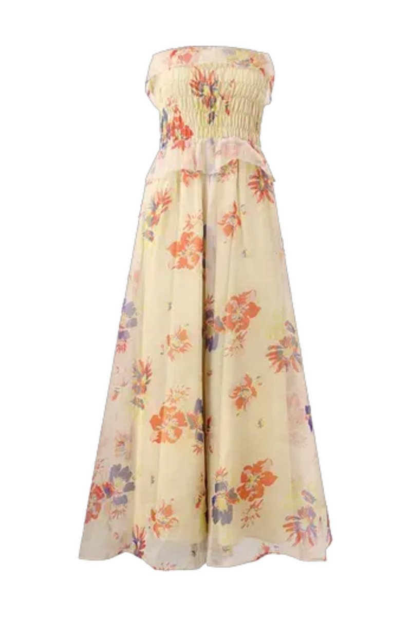 dresses-Alberta Printed Shirred Ruffle Maxi Dress-SD00205112779-Yellow-S - Sunfere