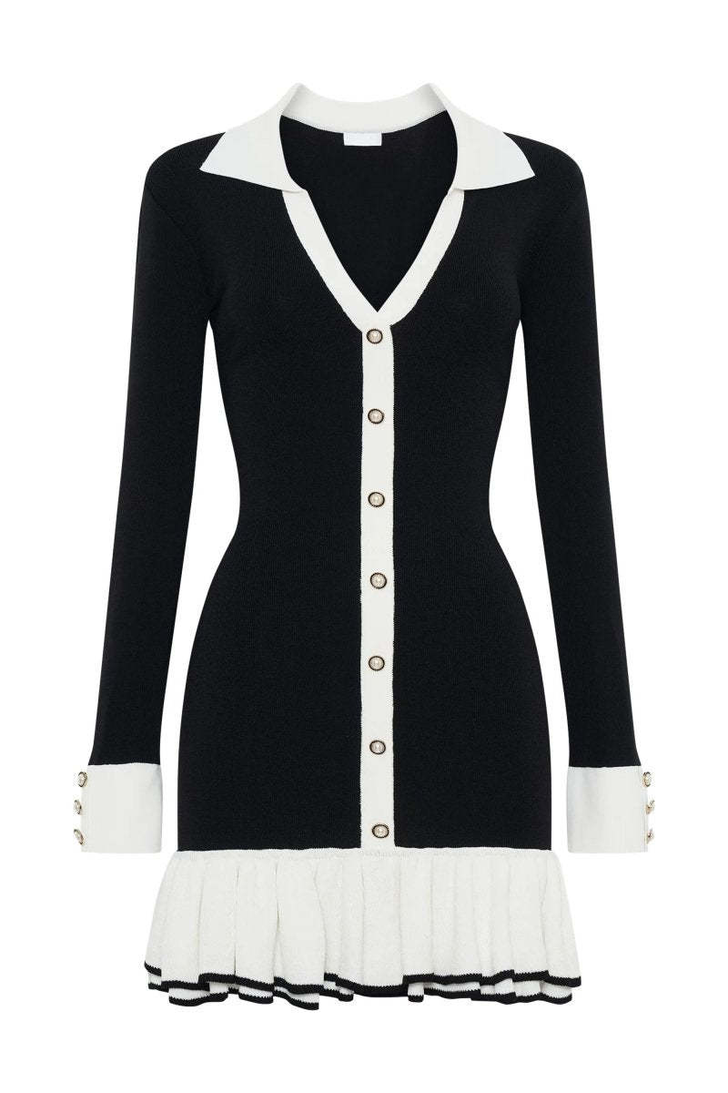 Alexia Contrast Ruffle Bow Mini Knit Dress-Sunfere