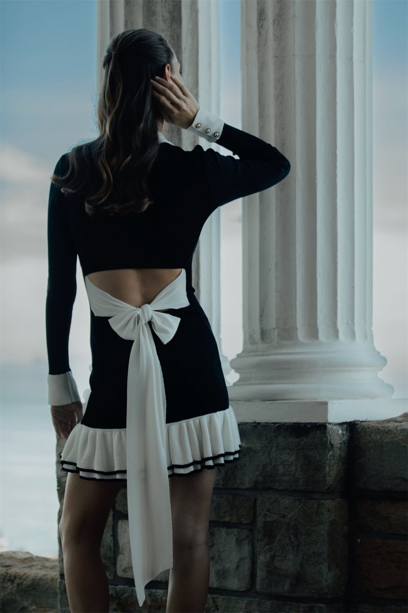 Alexia Contrast Ruffle Bow Mini Knit Dress-Sunfere