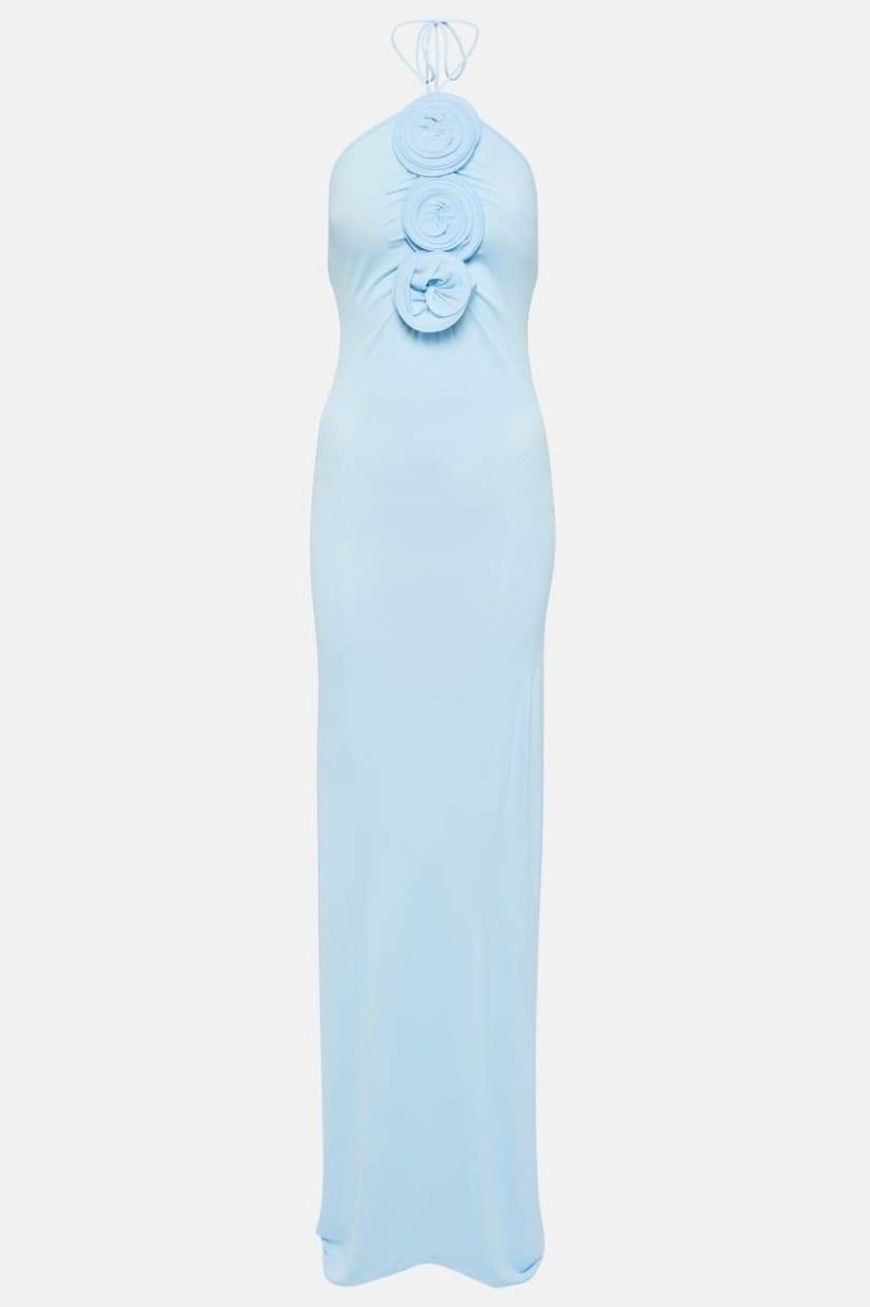 dresses-Alexia Halterneck Floral-appliqué Maxi Dress-SD00604122674-Blue-S - Sunfere