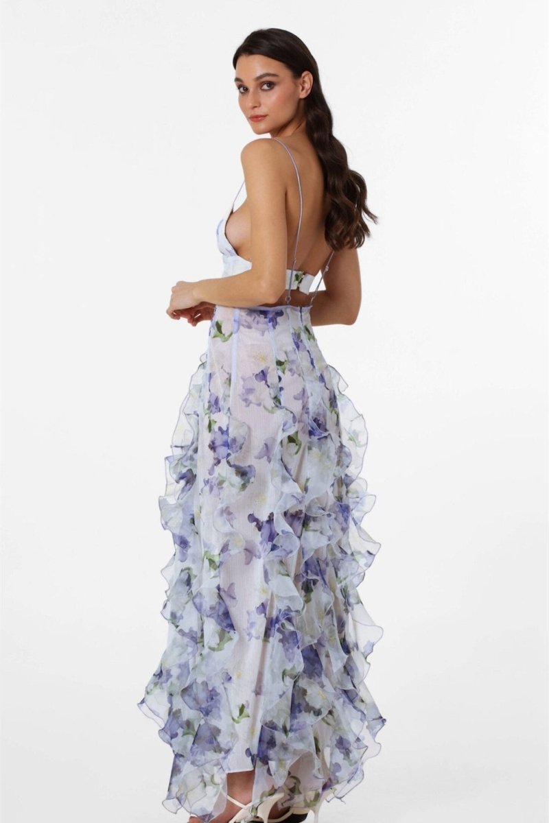 Alexia Ruffle Sheer Maxi Dress-Sunfere Alexia Ruffle Sheer Maxi Dress-Sunfere