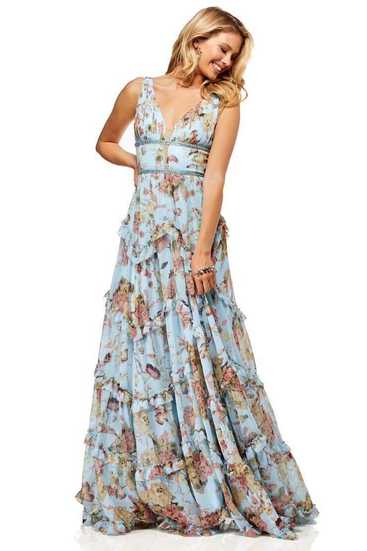dresses-Alice Floral Print Ruffle Maxi Dress-SD00605082768-Blue-S - Sunfere