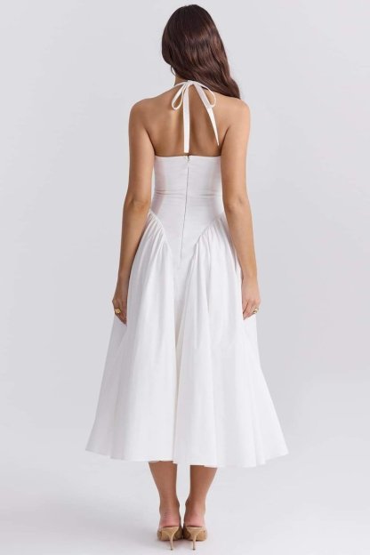 dresses - Alice Halterneck Open Back Midi Dress - SD00606122914 - White - S - Sunfere