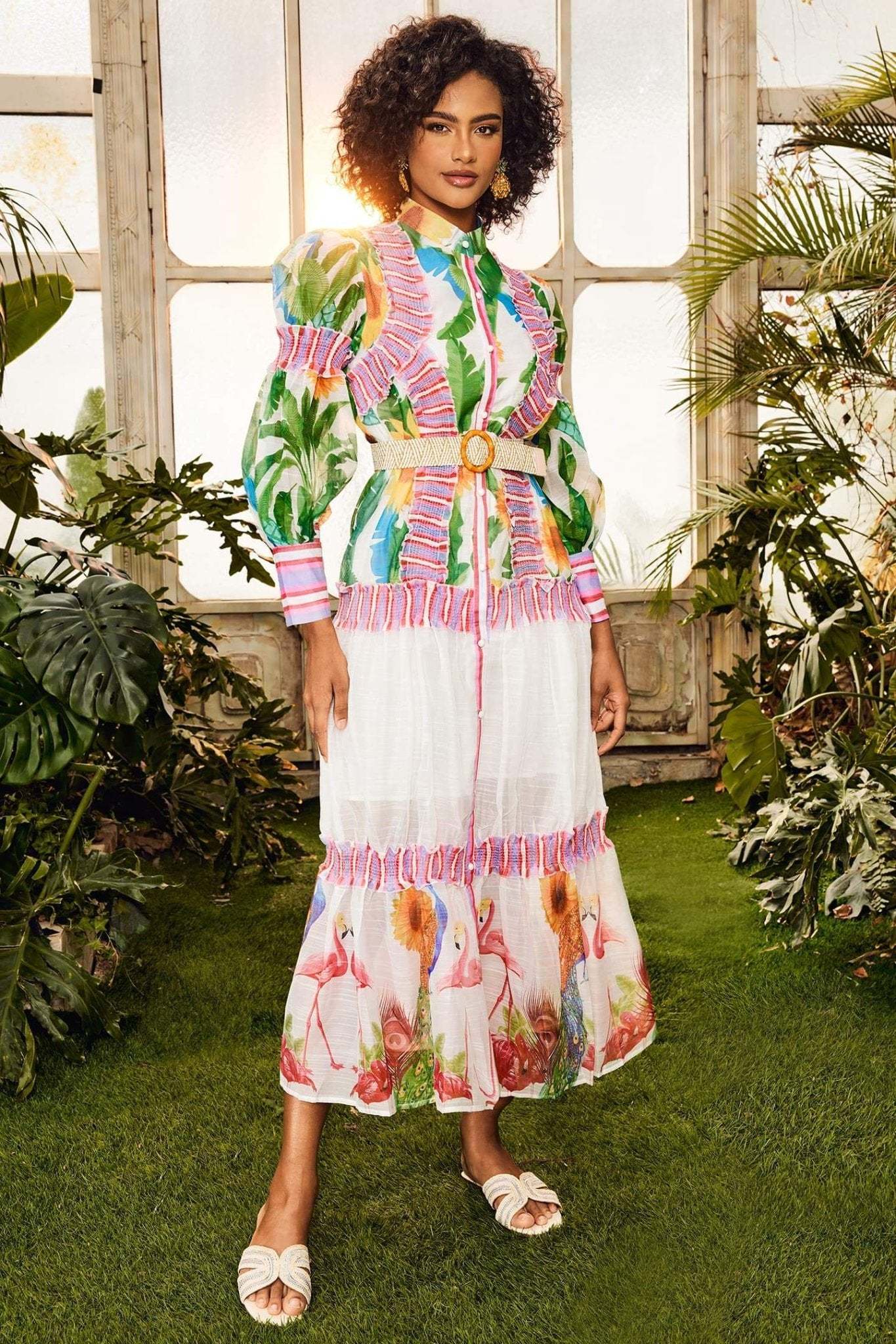 Alina Floral Lantern Sleeve Maxi Dress-Sunfere