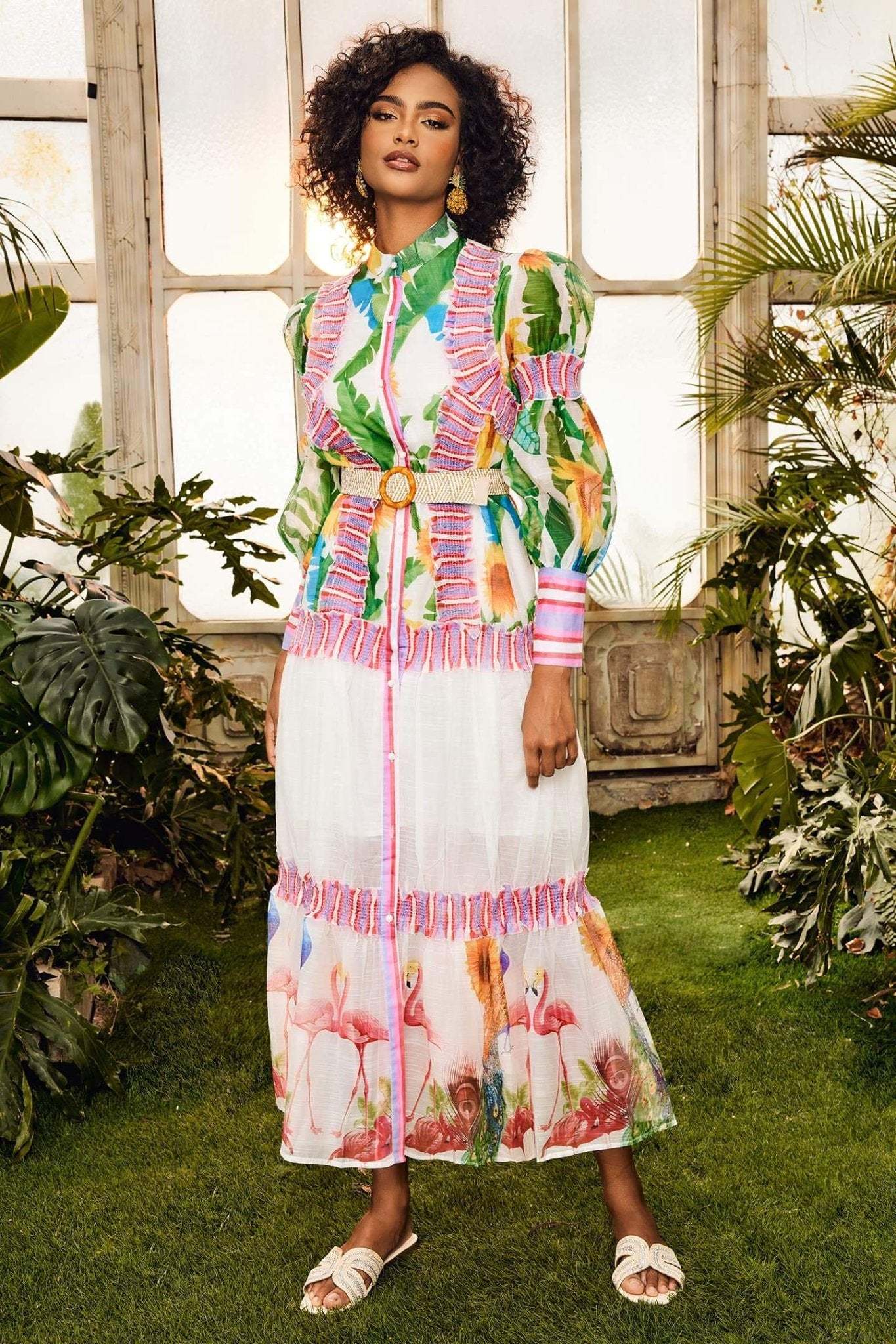 Alina Floral Lantern Sleeve Maxi Dress-Sunfere
