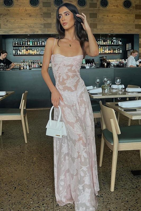 Alison Jacquard A-line Maxi Slip Dress-Sunfere
