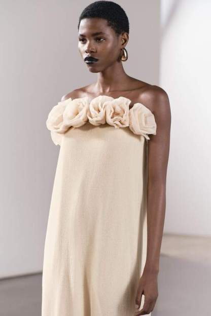 dresses-Alva Floral Knit Strapless Maxi Dress-SD00605132790-Apricot-S - Sunfere