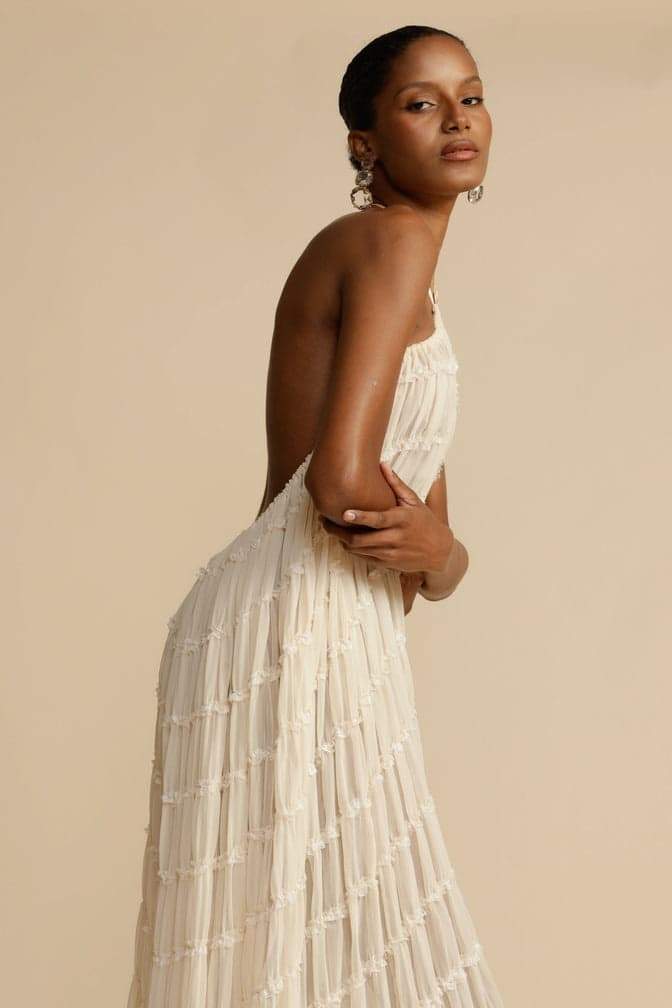Alva Halter Pleated Tiered Skirt-Sunfere