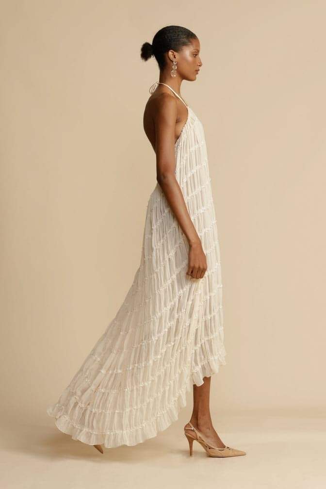 Alva Halter Pleated Tiered Skirt-Sunfere