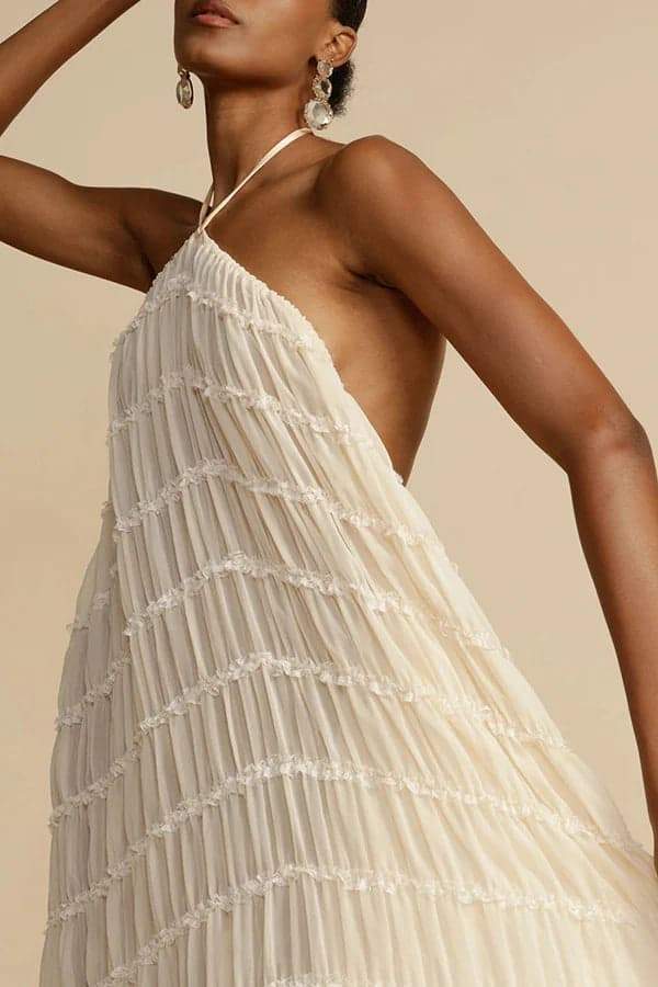 Alva Halter Pleated Tiered Skirt-Sunfere