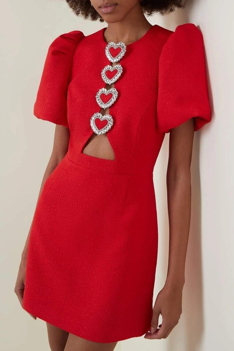 dresses-Alva Puff Sleeve Cut-out Mini Dress-SD00604032619-Red-S - Sunfere