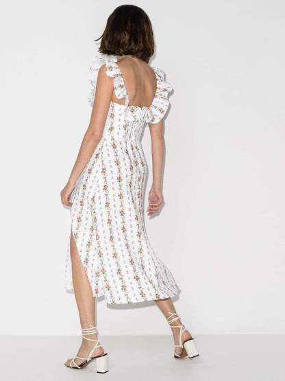 Alyss Printed Ruffle Strap Slit Midi Dress