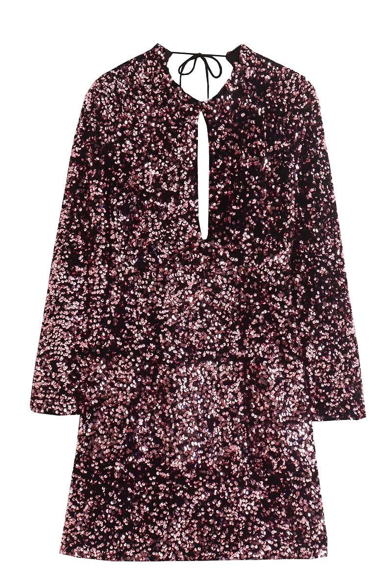 dresses-Amanda Velvet Sequin Mini Dress-SD00212062024-Hot pink-S - Sunfere