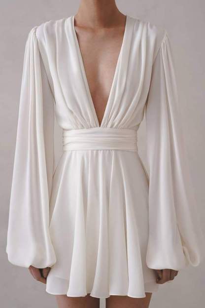 dresses-Amelia Deep V Neck Mini Dress-SD00604092653-White-S - Sunfere
