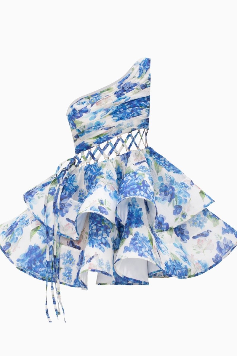 Andrea Floral Printed One-shoulder Mini Chiffon Dress-Sunfere